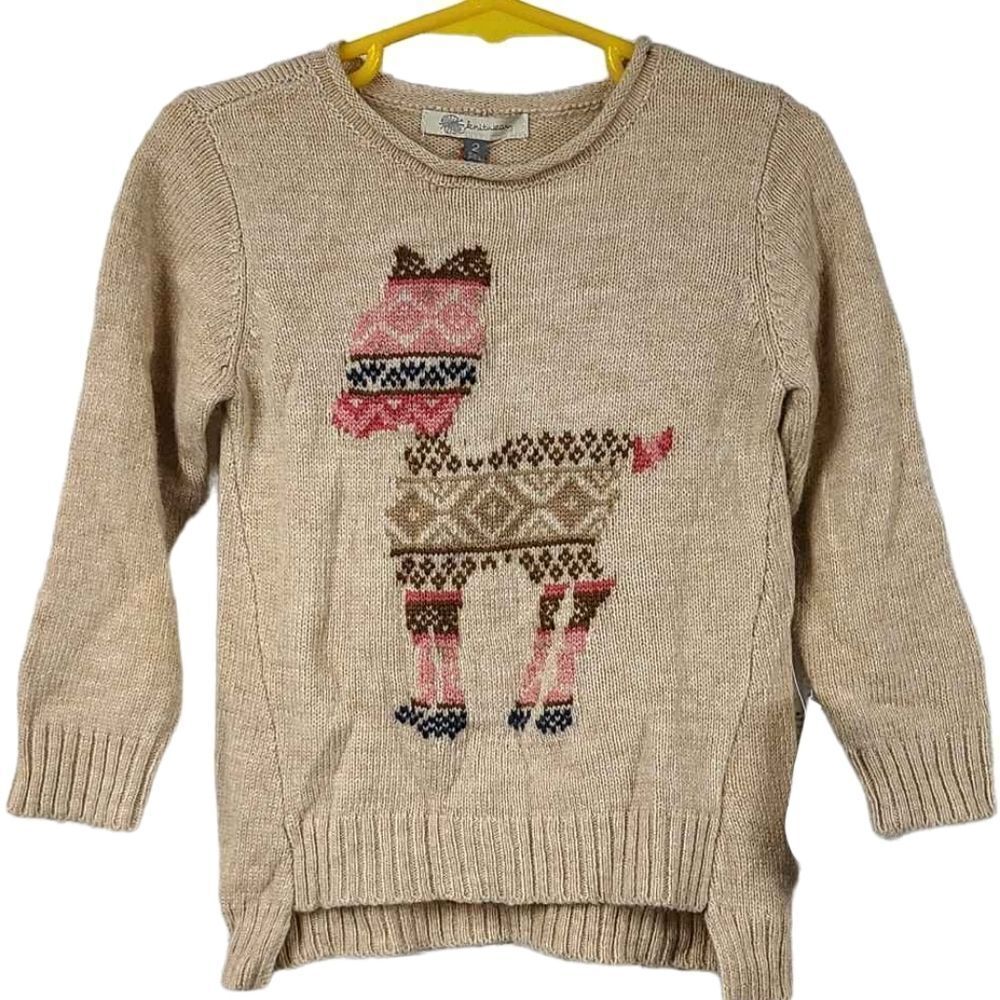 Girls Deer Fair Isle Angora Fur Knit Sweater Tunic 92cm/2Y 18/24M Tan Pullover